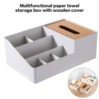 Multifunctional Tissue Storage Box Wood Lid Removable Partition Wide Opening Detachable Tissue Box