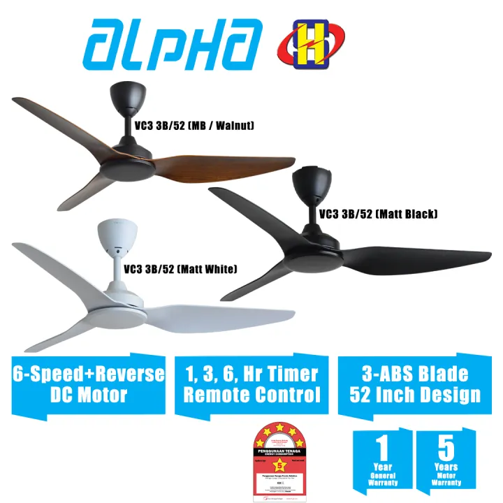 Alpha Ceiling Fan (52 Inch) 6Speed DC Motor Remote Control VANNUS