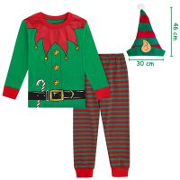 Christmas Pajamas Kids Boys Girls Elf Santa Claus Sleepwear Toddler Xmas with Hat Nightwear New Year Gift Clothes 2-14 Y Pjs