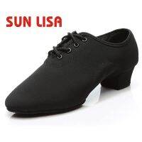 SUN LISA รองเท้าหนังอ๊อกซฟอร์ดสีดำของผู้ชายในร่มและกลางแจ้ง &amp; รองเท้าสนีกเกอร์ส้นหนารองเท้าเต้นรำละตินทันสมัยรองเท้าส้นตึก