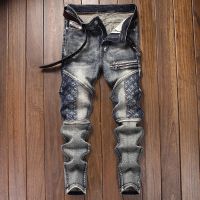 【YD】 Pantalon Homme Men Jeans Streetwear Biker Design Man Motorcycle Denim Pants Trend Brand Trousers