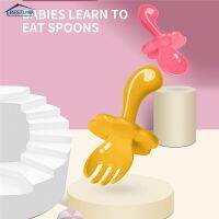 BL 2PcSet Baby Short Handle Feeding Eating Spoon And Fork Infant Solid Color Training Tableware