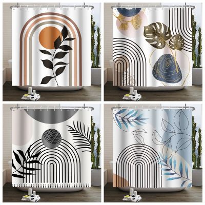 Nordic Style Shower Curtain Rainbow Lines Painting Bathroom Curtain Fabric Shower Curtain Restroom Decor Waterproof With Hook