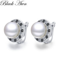 Black Awn Round pearl Hoop Earrings for Women Classic 925 Sterling Silver Trendy Spinel Engagement Fine Jewelry I223