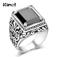 Kinel Hot Black Rings Mens Filled Tibetan Silver Black Stone Resin Wedding Ring For Men Big Size 11 Vintage Jewelry Wholesale