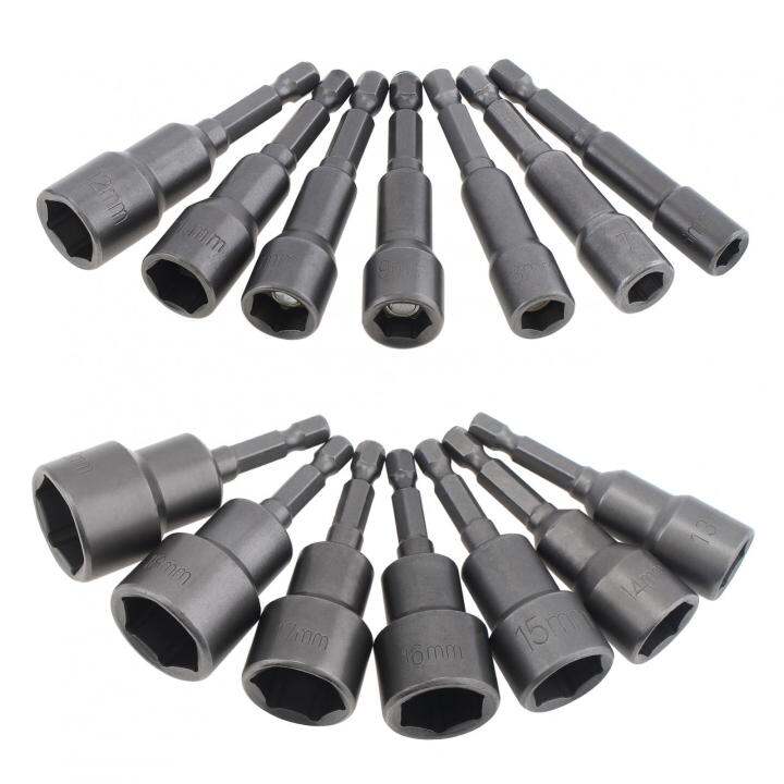 14pcs-magnetic-hexagon-socket-6-19mm-14-inch-hex-shank-nut-setter-driver-เจาะ-bits-ชุดสำหรับไขควงไฟฟ้า-hex-shank-bolt