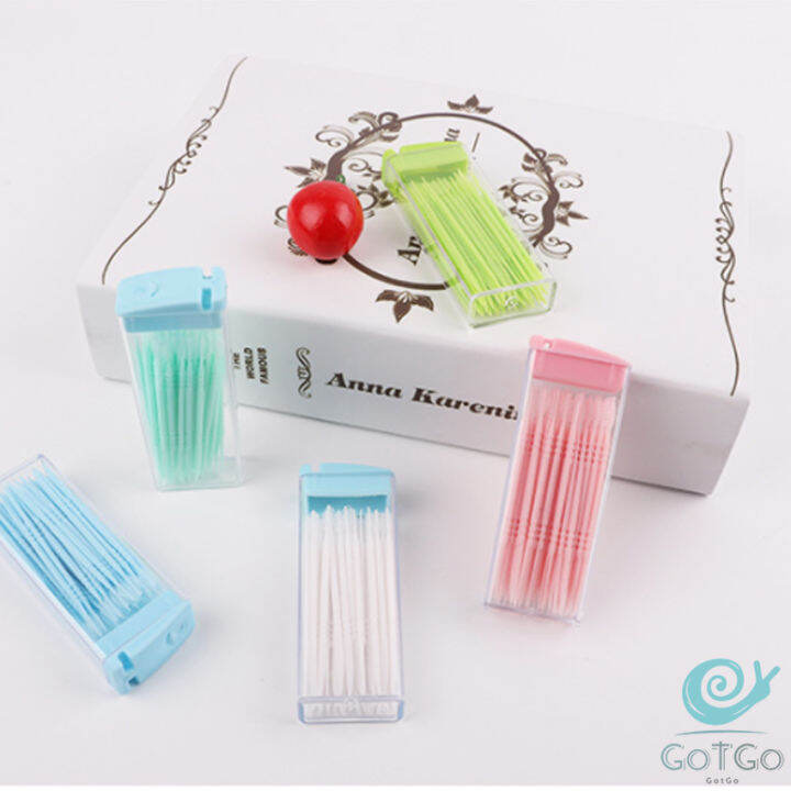 gotgo-ไม้จิ้มฟันกล่องพลาสติก-2-ด้าน-แบบซอง-สีสันไม่เป็นอันตราย-toothpicks