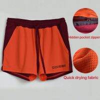 Gowear Color Block Mens Shorts Double layer Mesh Quick Dry Knee Above Pocket Zipper Breathable Stretchable Sports Fitness Casual Shorts