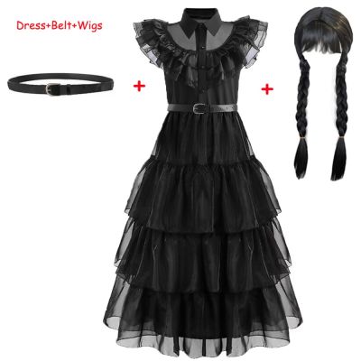 ☇ Baby Dress For Girls Balck Wednesday Costume Teenage Girl Birthday Cosplay Carnival Kids Princess Dresses Belt Sets 5 7 12 14Yrs