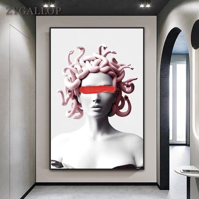 Medusa ประติมากรรมภาพวาดผ้าใบ Vaporwave Art โปสเตอร์และพิมพ์ Modern Wall Art ฝาครอบใบหน้า Medusa รูปภาพสำหรับ Home Design