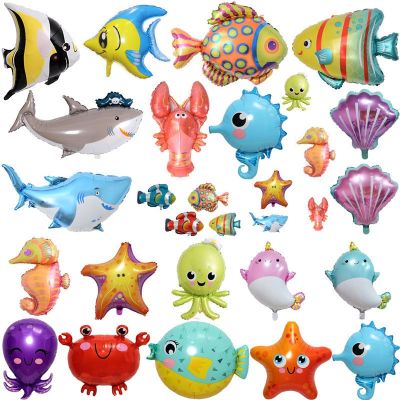 Ocean Animals Balloons Cartoon Fish Balloons Foil Balloons for Boys and Girls Birthday Ocean Themed Party Baby Shower Decoration Artificial Flowers  P