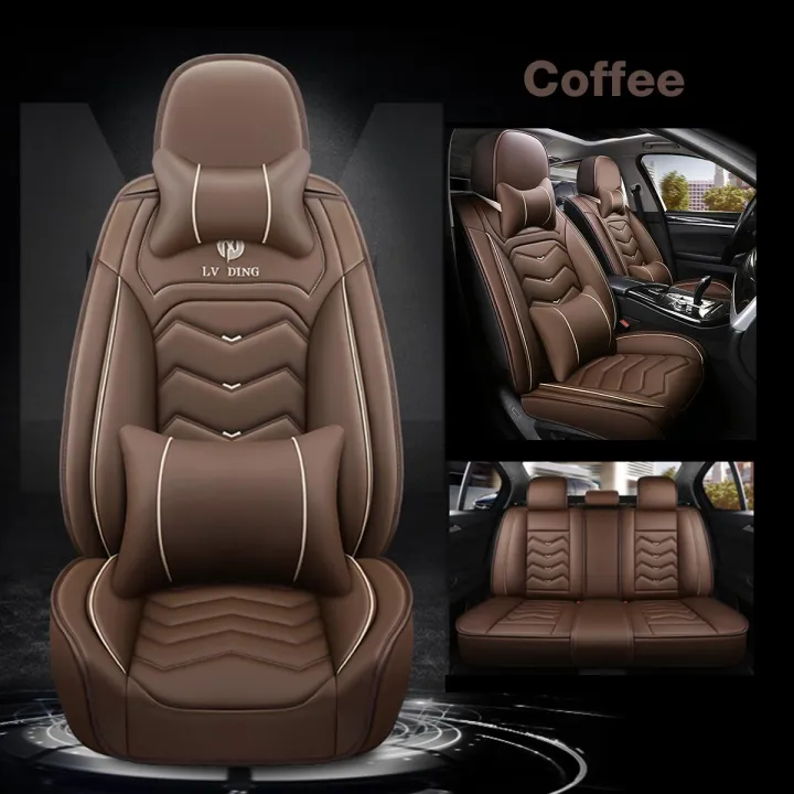 6d Luxury Pu Leather Car Seat Cover 5 Seats Cushions Front Rear Set Interior Lazada - Leather Effect Car Seat Covers Set Black And Red