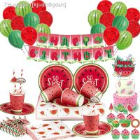 ■ Watermelon Party Decorations Disposable Tableware Plates Cups Napkins Cake Topper Kids Summer Watermelon Birthday Party Supplies