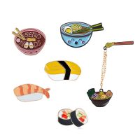 Cartoon Ramen Sushi Enamel Pins Cute Japanese Foods Tonkotsu noodles Brooches Denim Shirt Collar Lapel Pins Badge Jewelry Gifts Fashion Brooches Pins