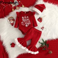 Prowow Girls Christmas Outfit Sets For Baby Letter Bodysuit+Red Velvet Flared Pants+Santa Hat My First Christmas Baby Clothes