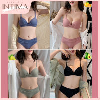 INTIMA ชุดชุดชั้นในสำหรับผู้หญิงบราดันกับหน้าอกเล็กๆโฟมชุดชั้นในไร้ขอบไร้สายบราสวยงามและเรียบง่ายกางเกงใน Terno