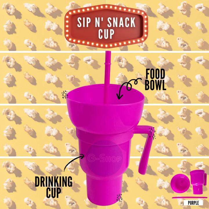Sip and Snack Cup (PURPLE) 2in1 Snack Bowl and Drinking Cup 32oz Cup
