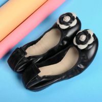 hot【DT】 Shoes Big Size 34-43 Soft Bottom Leather Flowers Set Foot Loafers black Flats