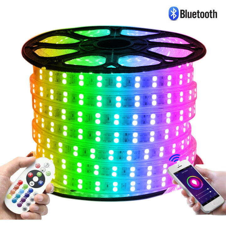 acedeal-3-100เมตร-smd5050คู่แถว-led-strip-light-220v-กันน้ำ-rgb-รีโมทคอนโทรล-wifi-บลูทูธ-app-ควบคุมยืดหยุ่นไฟภายในห้องพักโคมไฟสำหรับบันไดทางเดินห้องครัวห้องนั่งเล่น