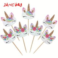 24pcs/bag Unicorn cake toppers Unicorn party birthday party baby shower wedding cupcake flag home party cake decoration supplies