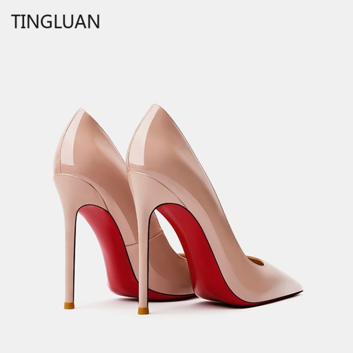 Red Bottom Pointed High Heel Shoes for Women Classic Pumps Black Toe Thin Heel 12 cm Sexy Wedding