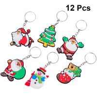 12pcs Cartoon Santa Claus Keychain Christmas Tree Keyring Hanging Pendant (Random Style)