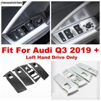 Car Inner Door Armrest Window Glass Lift Button Cover Trim For Audi Q3 2019 - 2022 Carbon Fiber / Matte Accessories Interior Kit