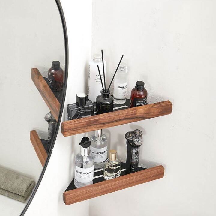 wall-mounted-corner-storage-rack-free-punch-walnut-wood-bathroom-shelf-storage-triangle-shelves-bathroom-accessories