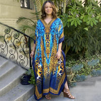 Plus Size Beach Maxi Dress Robe Plage Beach Cover Up Print Bathing Suit Women Cover- Ups Kaftan Swimsuit Cover Up Beachwear