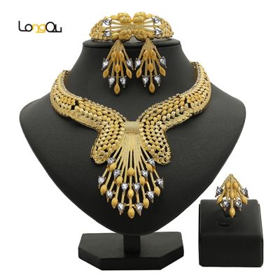 【lz】△  Conjunto de jóias banhado a ouro para mulheres presente nupcial miçangas africanas designer de casamento Dubai 18K atacado moda