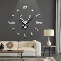 Modern Creative 3D Deer Head Modeling Strong Self-adhesive Wall Clock Stickers DIY Large Numbers Clock Art Decal Home Decor