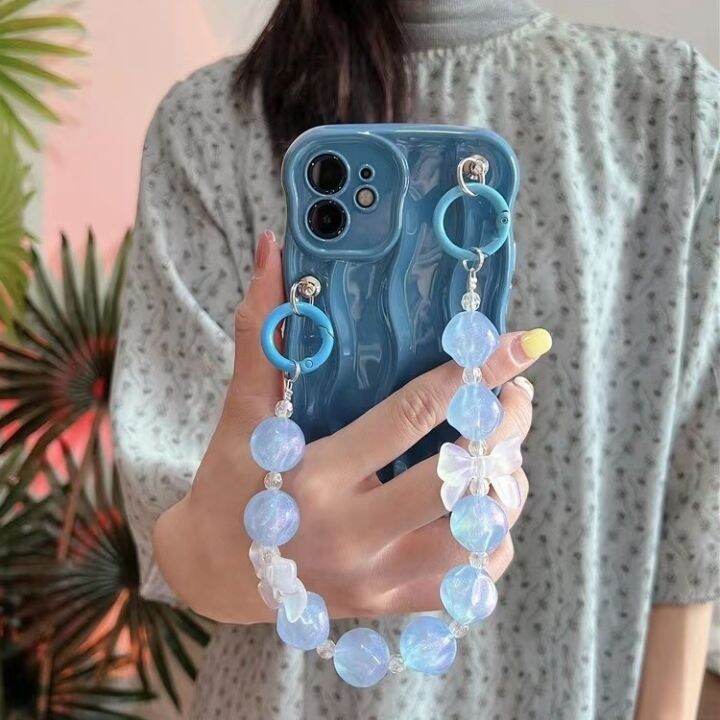 ins-สเตอริโอ-blue-wave-case-สำหรับ-iphone14promax-blue-bowknot-candy-bracelet-case-สำหรับ-iphone13-silver-bevel-span-chain-case-สำหรับ-iphone12promax-blue-silicone-case-สำหรับ-iphone11