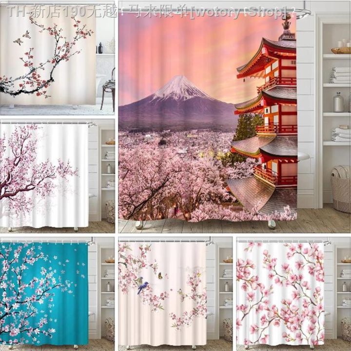 cw-pink-flowers-shower-curtains-blossoms-trees-floral-rustic-garden-landscape-fabric-print