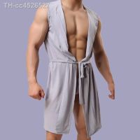 ✚ Pijamas com capuz de seda gelo cinto homem vestido robes peignoir homme roupa verão l xl