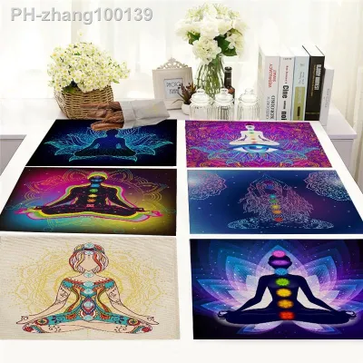 Meditation Seven Chakra Place Table Mat Bohemian Linen Home Decor Vintage Indian Buddha Coaster Pad Cup Dining Kitchen Placemat