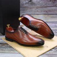 European Luxury Mens Oxford Dress Shoes Leather Whole Cut Handmade Mens Shoes Lace Up Business Office Formal Shoes Men