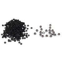 500Pcs Black Rubber Stopper Rings/ Silicone Beads &amp; 20 Pcs Stainless Steel Beads of Metal Craft Beads Size 6mm