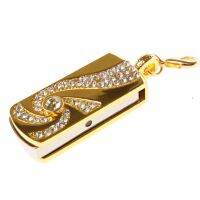 Metal Crystal Gold Stainless steel rotary Key Chain fashion USB Flash Drive 8GB 16GB pendrive 32GB pen drive Memory Stick U disk