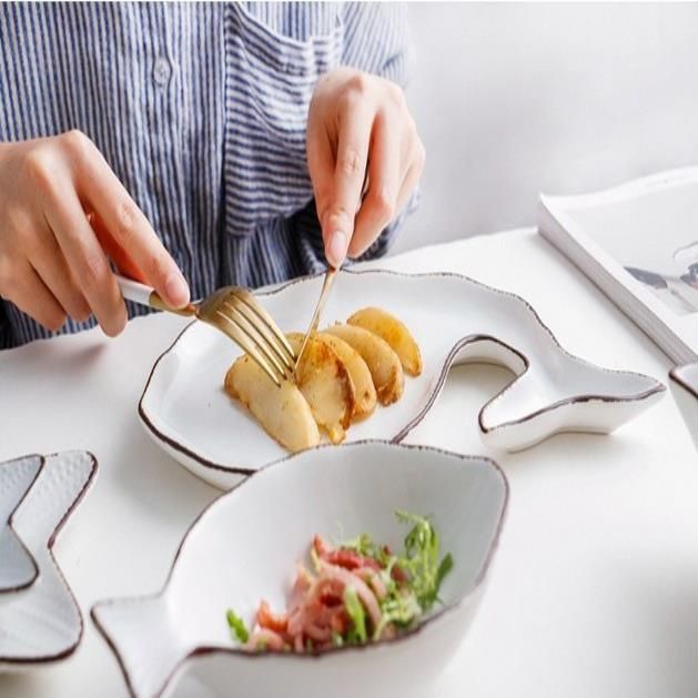 j-ingdezhen-สร้างสรรค์น่ารักอาหารเช้าจานชามรูปบ้านเซรามิกจานทะเลลมการ์ตูนจานจานชุดช้อนส้อม
