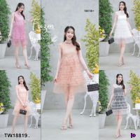 J18819 เดรสระบายชั้น ออแกนดี้ ลายจุด Layered ruffle dress, organdy, polka dots