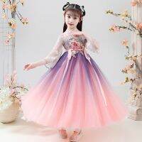 Girls Hanfu Kids Clothes Dress For Spring Summer 2022 New Childrens Tang Suit Mesh Lace Flare Sleeve Fairy Ancient Costume