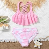 ☬ Tie Dye Girls Swimsuit Kids Ruffle Flounce Bikini Set Criss Cross Two Piece Children 39;s Swimwear 7 14 Years Bathing Suit Biquini