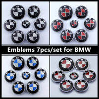 LCX BMW 7ชิ้น/เซ็ต45มม.,68mm74mm,82มม. ศูนย์ล้อรถคาร์บอนไฟเบอร์เทียมดุมล้อหน้า/แถบยางสำหรับสโนว์โมบิลบูตสัญลักษณ์ป้ายโลโก้สำหรับ BMW E30 E36 E46 E39 E60 E90 E92 X3 X5 X6