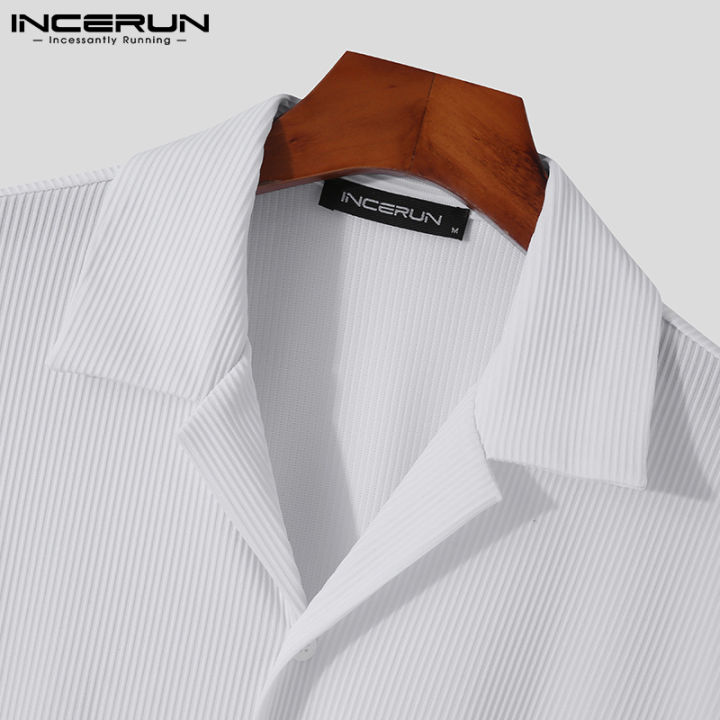 incerun-เสื้อเชิ้ตแขนสั้นผู้ชาย-เสื้อยืดธุรกิจมีกระดุมที่ปลายปกเสื้อ-สไตล์ตะวันตก