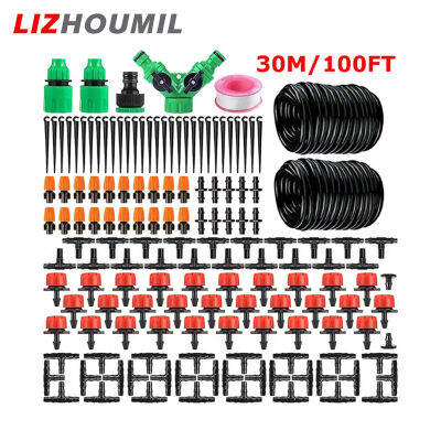 LIZHOUMIL 100ft ระบบน้ำหยดอัตโนมัติ30เมตร,ชุดระบบชลประทานแบบหยดอัตโนมัติเครื่องจับเวลาการประหยัดน้ำการรดน้ำในสปริงเกอร์สวนขนาดเล็กสำหรับสนามหญ้าและสวน