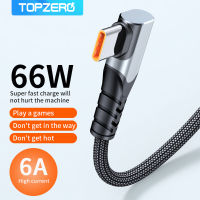 TOPZERO สายชาร์จโทรศัพท์90องศา,สายชาร์จเร็ว6A 66W สำหรับ Samsung OPPO Vivo Huawei Mate40 Pro 5A USB C สายชาร์จสำหรับ Xiaomi 1/2M