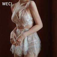 【พร้อมส่ง】WECI ชุดนอนผู้หญิง ชุดชั้นในเซ็กซี่ สายแขวน มินิเดรส เร้าอารมณ์ ชุดนอนลูกไม้ ดันบรา กระโปรงสั้น ชุดนอน สีแดง สีดำ สีขาว