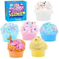 6ชิ้นนุ่มสีล้างคริสตัลฉาบ Slimes หอมกรุบฟอง DIY ผ้าฝ้ายโคลนยืดของเล่นสำหรับเด็กของขวัญงานเลี้ยงวันเกิด