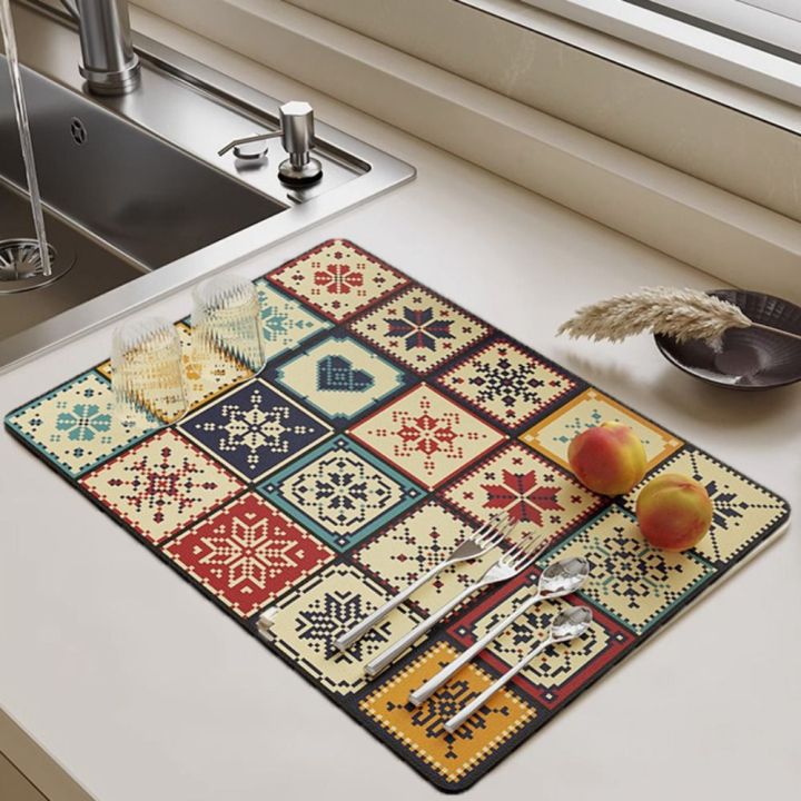 Dish Drying Mat Kitchen Mat Non Slip Quick Dry Plate Drying Pad Table  Placemat