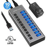 ACASIS 10 Ports Powered USB Hub USB 3.0 Data Hub - with Individual On/Off Switches and 12V/4A Power Adapter USB Hub 3.0 Splitter for Laptop, PC, Computer, Mobile HDD, Flash Drive and More